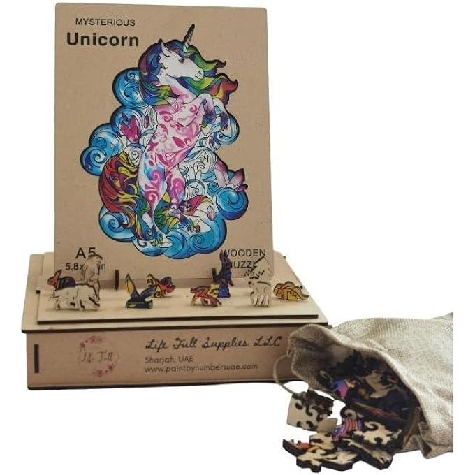 WOODEN JIGSAW PUZZLES, 3D WOODEN ANIMALS SHAPED PUZZLES, BEST GIFT FOR ADULTS AND KIDS DIY PUZZLE PIECE, COLORFUL UNIQUE SHAPED UNICORN PUZZLES A5-5.8 X 8.2 IN (A5-UNICORN) - Image 2